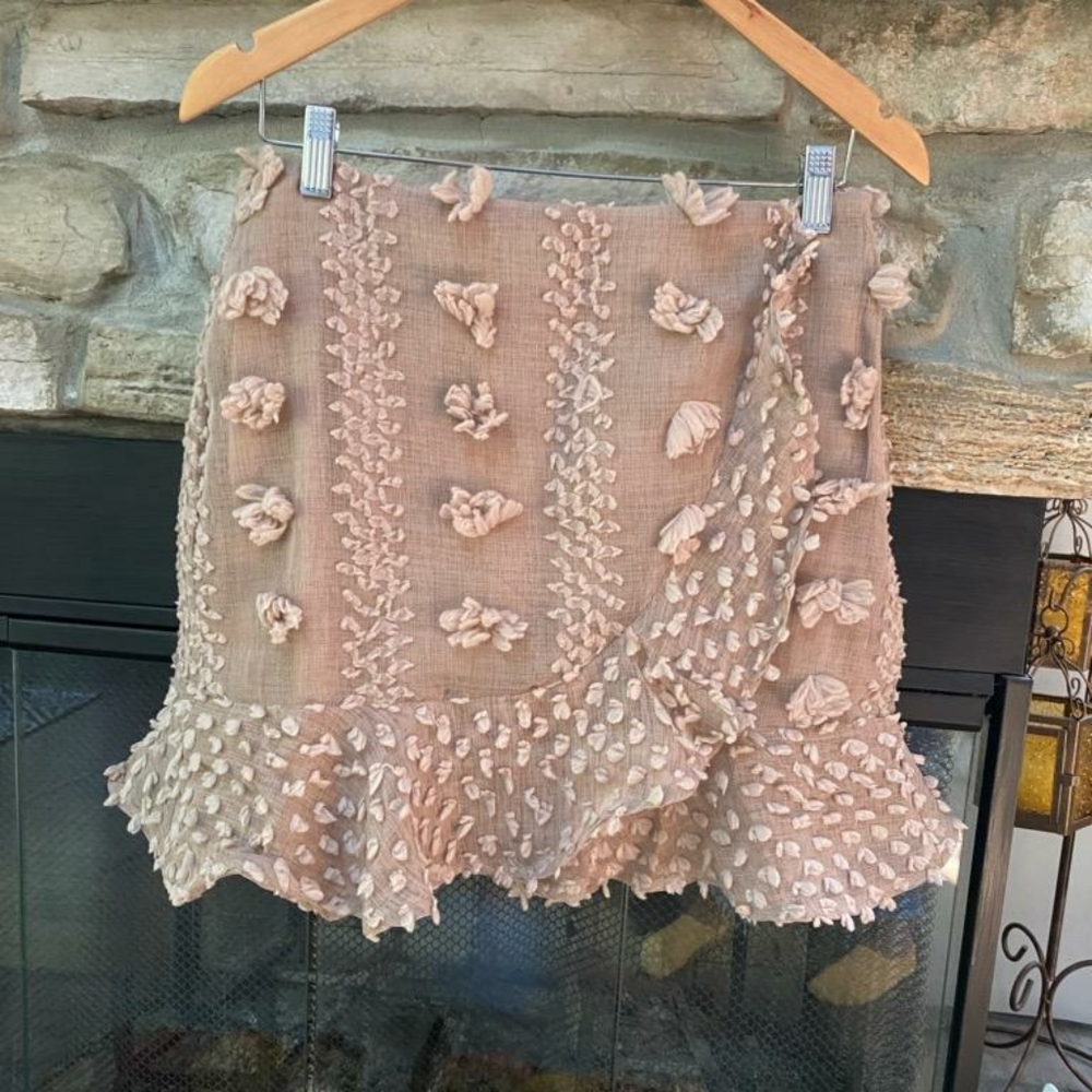 Coffee Colored Textured Detailed Mini Skirt - Picture 5 of 5